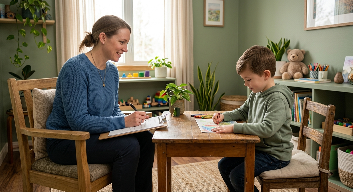 Assessment session for ADHD and autism in a comfortable, welcoming space